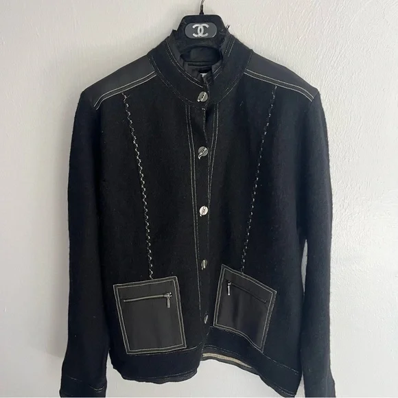 Chicos Vintage 100% Wool Button Front Mock Neck Jacket Size Large - Picture 7 of 11